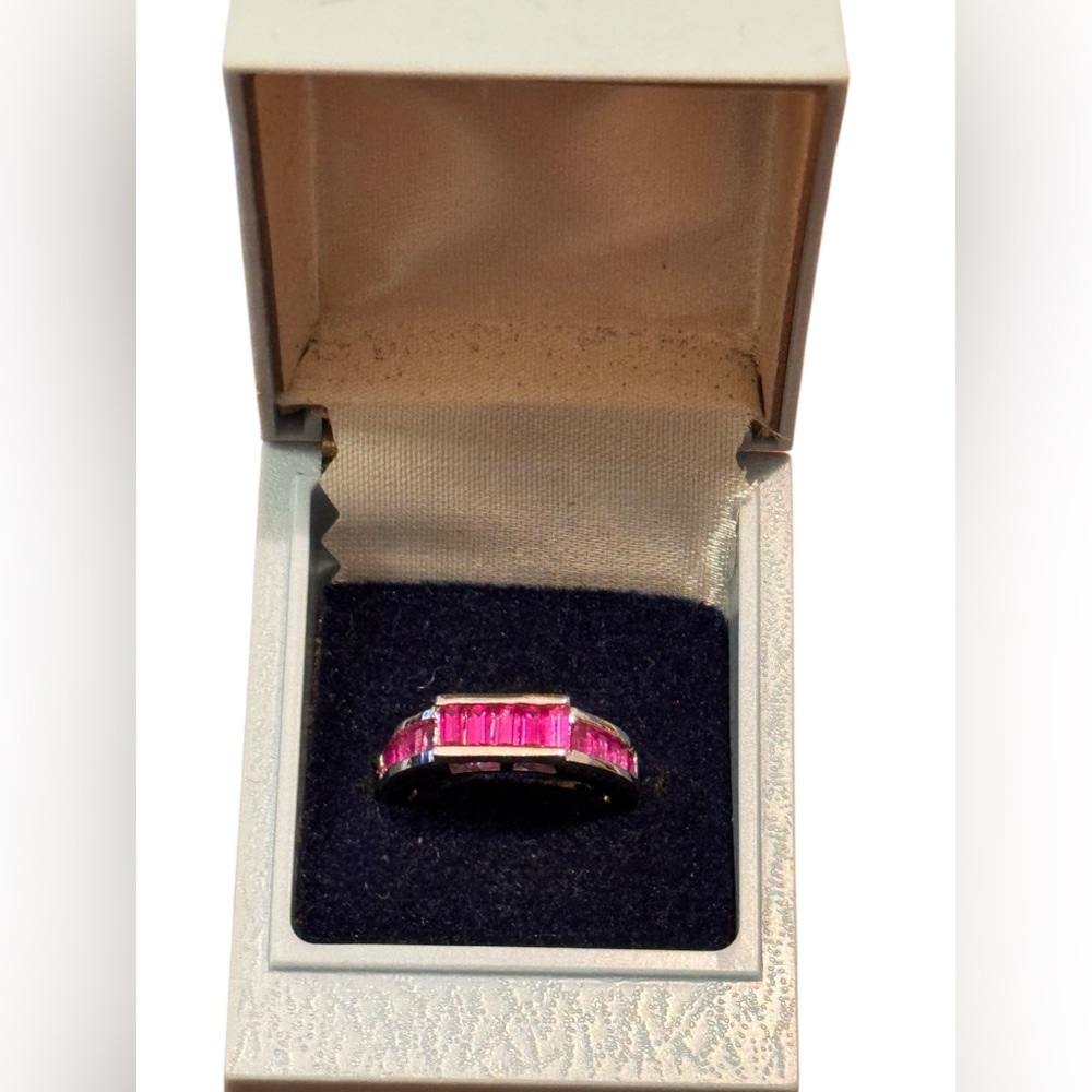 Elegant Composite CZ Pink Gemstone Ring Stacking Sterling Silver 925